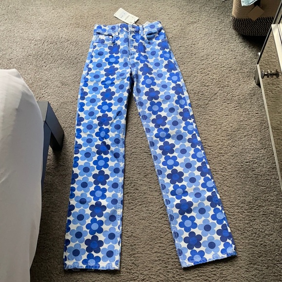 Zara | Pants u0026 Jumpsuits | Zara Blue Flower Print Pants | Poshmark